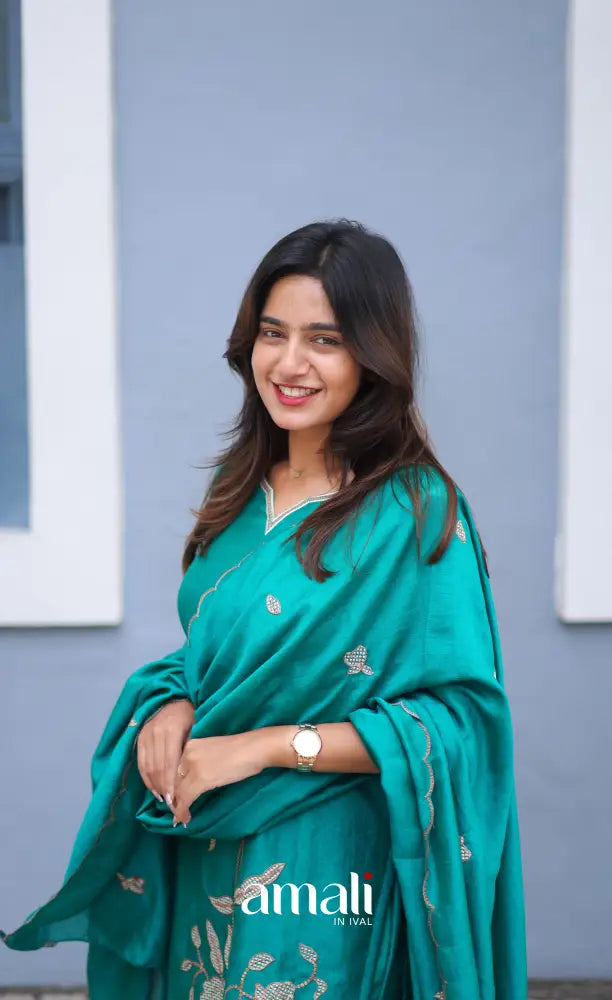 Nakshatra Georgette Salwar - Teal Green salwar